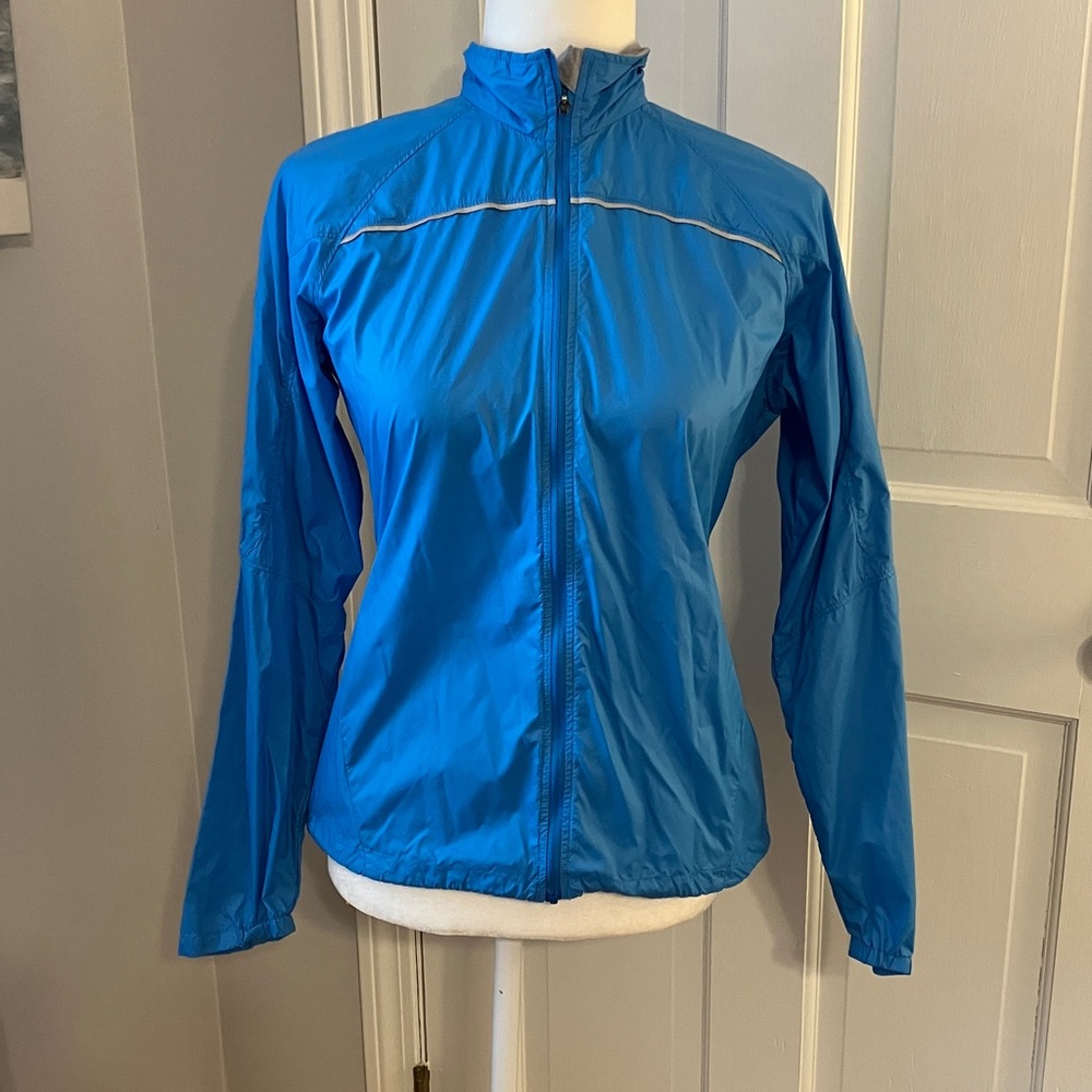 Eastern Mountain Sports blue running windbreaker athletic jacket reflective S